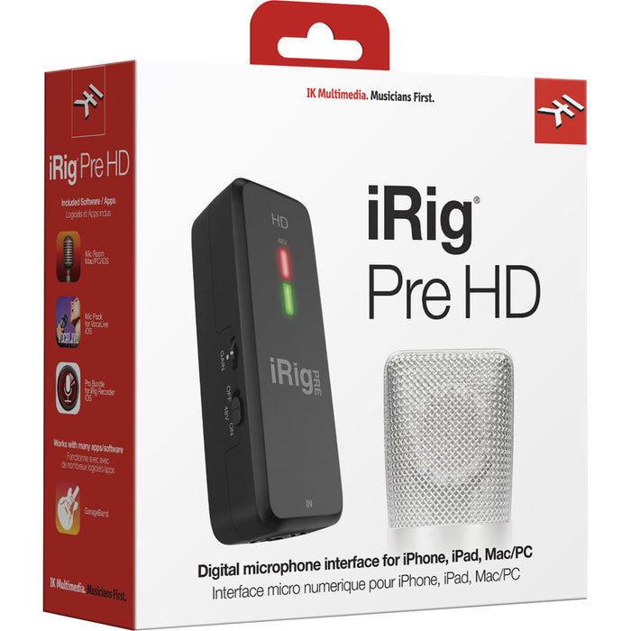 Interface de áudio e pré-amplificador de microfone IK Multimedia iRig Pre HD 1x1